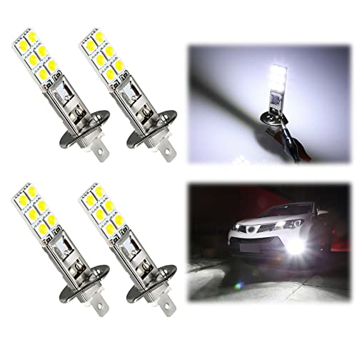 Cueclue Pack-4 H1 Car Led Fog Lights, 6000K Waterproof Car Headlamps, 12V 5050-12Smd Dome Courtesy Bulbs For Most Cars Suvs Trucks (White) #TOP24