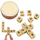FNANJWQ Crossword Dice Game, Classical Game with 12 Dice Letters, Wooden Spelling Letter Tiles Dices Games for Camping Family Games, Travel Playing with Case Gift Adults