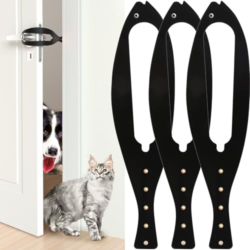 Image of MOMOGA Cat Door Holder Latch Larger Adjustable Cat Door Alternative Fast Latch Strap Let Cats in and Keeps Dogs Out of Litter & Food and Safe Baby Proof No Measuring Easy to Install 3 Pcs Black