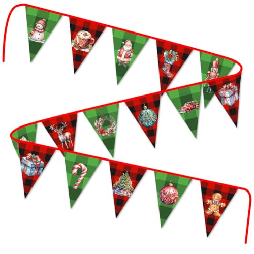 Pancarta clásica de Navidad vintage para decoración del hogar, letrero de bienvenida para patio, banderín de tela para decoración de Navidad, interiores y exteriores, estilo retro, banderines de