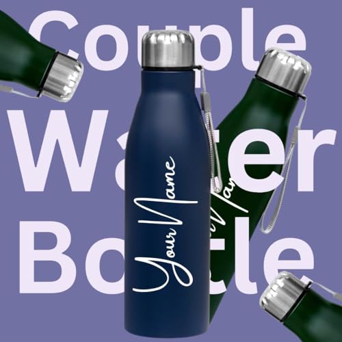 Image of Caspian Bolt Customised Stainless Steel Water Bottle 1L, Combo PB & FG with Logo Print - Personalised Water Bottle with Your Name Print for School Office Gym- Perfect for Corporate Gifting (Set of 2)