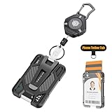 Oaridey Retractable Badge Holders, Magnetic Retractable Keychain with Carbon Fiber ID Card Holder (Holds 5 Cards), Heavy Duty Badge Reel with Phone Tether Tab, for Work and Daily Use