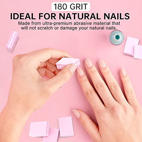 Mini Nail Buffer Blocks, 100/180 Grit Sponge Buffing Sanding Block File Manicure Tools Bulk 50Pcs (Pink)