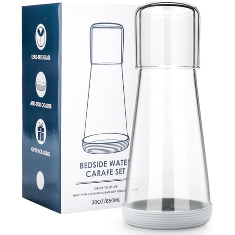 Quyimy 30 oz Bedside Water Carafe Set Cover