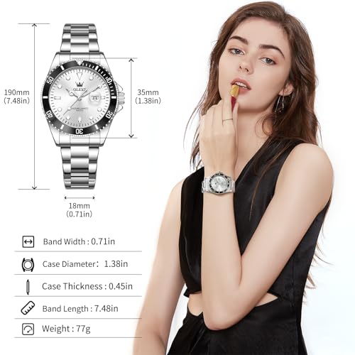 Image of OLEVS Watch Women Silver Watches for Women Luxury for Small Wrists Dress Stainless Steel Women's Wrist Watches Easy to Read Reloj para Mujer Black /Blue /Gold /Green /Pink /Purple
