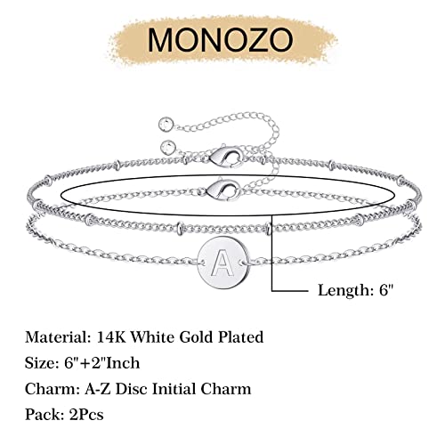 Silver Initial Bracelets For Teen Girls Women, 14K White Gold Filled Layered Letter A Initial Bracelet Teen Girl Gifts Dainty Disc Charm Bracelets Gifts For Teenage Girls Silver Bracelets For Women #TOP4