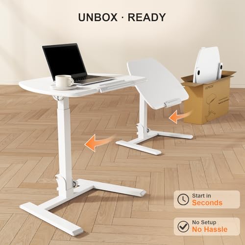 Image of ROMOON Folding Small Standing Desk with Wheels, No-Assembly Portable Sit-Stand Laptop Cart, Adjustable Height Rolling Space Saving Workstation for Home Office, Small Space (White)
