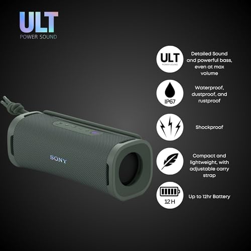 Sony ULT FIELD 1 Bluetooth Wireless Portable Speaker with Echo Canceling Technology (Forest Gray) Bundle with 12kN Heavy Duty Carabiner with Locking Clip (Orange) (2 Items)