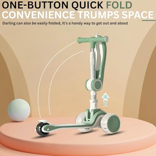 Image of Premium Kids Skate Cycle Scooter | 3 Wheel Foldable Toddler Scooter |4-Level Adjustable Handlebar Height | PU Flashing LED Wheels | Kids Scooter for Boys & Girls Ages 3-12 (KS-267 Sage Green)