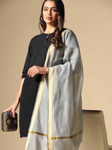Image of Saanjh Premium Printed Cotton Dupatta with Floral Border|Woven Dupatta /Chunni,Width 1 Meter, Length 2.5 Meter