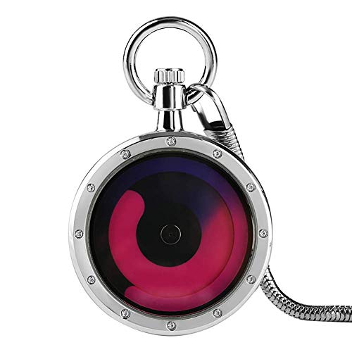 Herren Taschenuhr Rote Oberfläche Quarz Taschenuhren Geschenk Silbergehäuse Plattenspieler Taschenuhr mit Kette