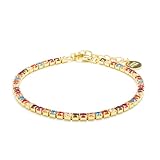 LUXENTER Pulsera de Plata De Ley 925 con Circonita Multicolor acabada en Oro 18K. Multicolor. Pulseras de Piedras. Estilo Brillante. Joyas para Mujer - Modelo Tahu