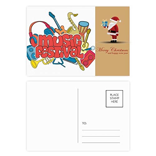 Cartes postales festival de musique et Père Noël guitare pour les fêtes de fin d'année lot de 20