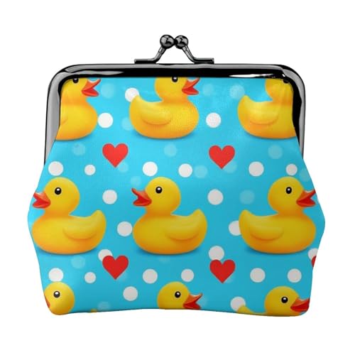 Leather Bag For Women Kiss Lock Wallet Retro Coin Purse Coin Organizer Purse (love heart polka dots blue yellow rubber ducks (1))