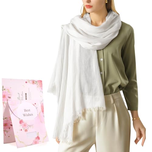Tuopuda Bufanda Mujer Elegante Chal Estola de Lino Lisa Unisex Bufanda Larga Suave Foulard Primavera Verano Otoño Invierno 95 * 195cm(Blanco)