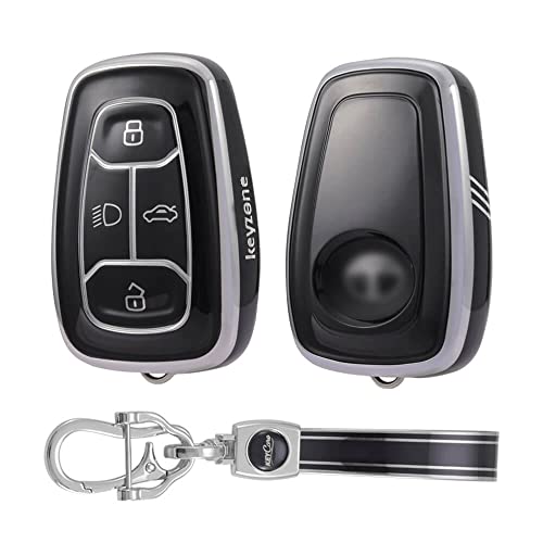 Image of Keyzone TPU Car Key Cover and Keychain Compatible for: Tata Nexon, Harrier, Tigor, Safari, Altroz, Punch Smart Key (Silver Black with Silver Black Keychain)