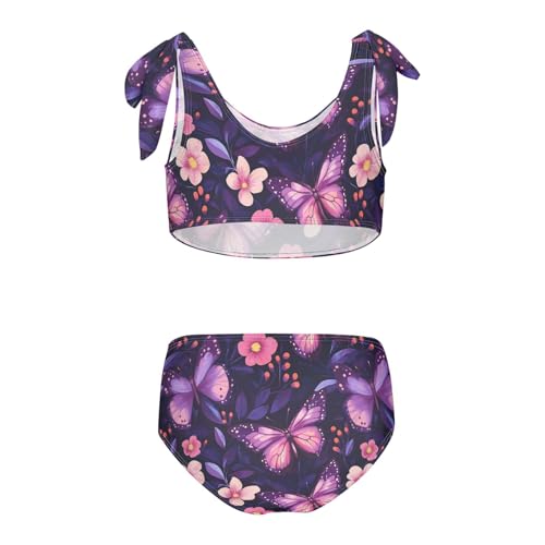 Wusikd Purple Butterflies Girls Swimsuits Two Piece Pink Flowers Swimwear Bikini Set for for Girls Size 3T2