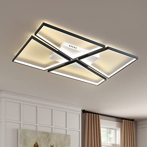 YEEZONE LED Ceiling Light, 120W LED Dining Room Light Fixture, with Memory Remote Control Dimmable 3000K-6500K for Dining Room, Living Room, Kitchen, Bedroom, Office (Black)