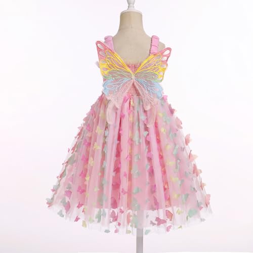 OBEEII Kids Girls Sleeveless Smocked 3D Butterfly Wing Tulle Tutu Dress A-line Sundress Princess Fancy Birthday Party Dress4
