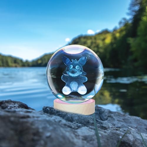 CULDETHA 3D Withered Foxy Crystal Ball Night Light for Kids with Colorful LED Light Base and Gift, Christmas and Kids Birthday (Multicolor Withered Foxy)