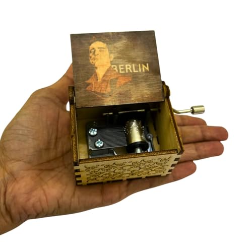 Image of Zesta Money Heist Wooden Musical Box Gift | Vintage Music Crank Mini Collectible for Girlfriend, Boyfriend, Husband, Wife | Unique Musical Gifts for Music Lovers | Classic Wooden Box