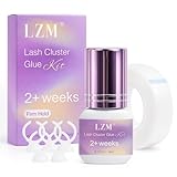 LZM Lash Cluster Glue Long Lasting Strong Hold 2 Weeks Waterproof, Eyelash Cluster Adhesive Kit for Beginners DIY Individual Eye Lash Extensions at Home & Professional Use by LZM(Black 5ml)