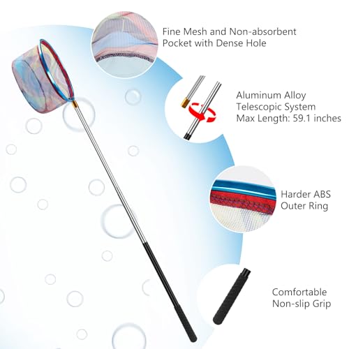 Kids Fishing Net, 2 Pack Telescopic Fishing Landing Net with Aluminum Pole Handle for Kids, Collapsible Bucket Kids Sand Pail, Fishing Net Butterfly Nets for Kids, Outdoor Playing, Blue by MultiOutools - Used condition - Image 4