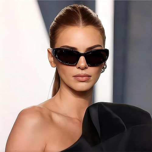 Y2K Wrap Around Sunglasses Black Shades Sporty Glasses Cyber Aesthetic Eyewear Women Men Rave Party2