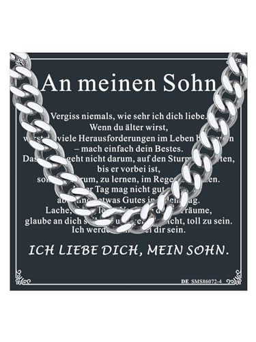 Supcare Kubanische Halskette für Herren für den Sohn 51cm 7mm Silber Silberkette des Sohnes mit An meinen Sohn-Karte Medizinischer 316L Edelstahl Geschenk zum Geburtstag & Abschluss