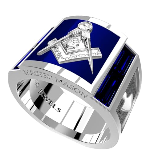 US Jewels Men's 925 Sterling Silver Lab Created Lapis & Sapphire Master Mason Masonic Ring2