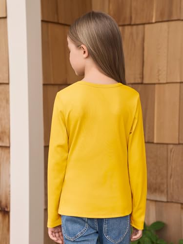 Image of Haloumoning Girls Long Sleeve Shirts Crewneck Ruched Side Slim Fit Tops Ribbed Knit Casual Tee Shirt 4-15 Years