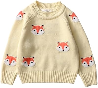LeeXiang Boys Long Sleeve Crewneck Knit Pullover Sweater – Yellow Fox Design, Size 6 Years