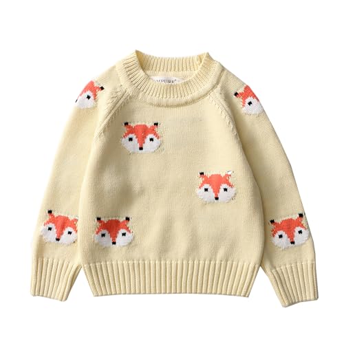 LeeXiang Boys Long Sleeve Crewneck Knit Pullover Sweater – Yellow Fox Design, Size 6 Years