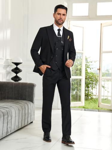Image of Mens Suit Slim Fit 3 Piece Double Breasted Suit Men Formal Wedding Tuxedo | Suits for men,blazer vest pants set,prom party groom suits,one button,lightweight,graduation homecoming outfit