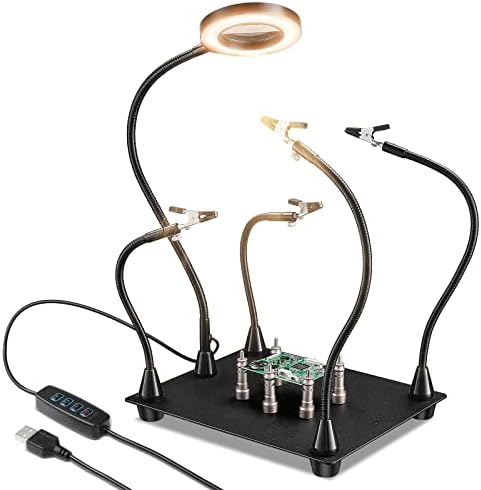 Magnetic Helping Hands Upgraded Soldering Helping Hand, Faiuot Soldering Station Helping Hands With Magnifying Glass, Light and Board Holder, Big Base Soldering Holder for Jewelry Electronic
