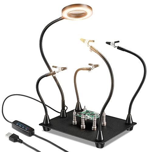 Magnetic Helping Hands Upgraded Soldering Helping Hand, Faiuot Soldering Station Helping Hands With Magnifying Glass, Light And Board Holder, Big Base Soldering Holder For Jewelry Electronic #TOP3