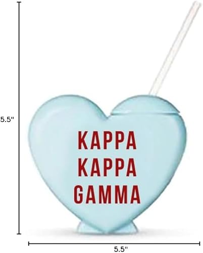 Miniatura 9 de Sorority Shop Kappa Kappa - Vaso gamma con pajilla, vaso de 16 onzas en forma de corazón de caramelo con tapa y popote de silicona, vaso de plástico