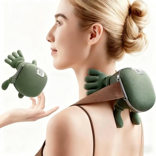 10D Massaggiatore Cervicale Collo Spalle Schiena Massaggio, Mano Massaggiante Elettrica Riscaldante Shiatsu Bionico per Rimedi, Ideale come Regali Mamma, Design Portatile e Leggero (Verde Naturale)