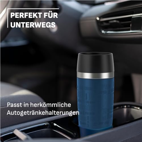 EMSA Travel Mug, Classic Thermobecher, 0,36 L, Doppelwandige Vakuumisolierung, 4 Std. heiß, 8 Std. kalt, 360° Trinken, Soft-Touch Silikonhülle, Edelstahl, Blue, 513357 6