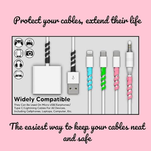 Image of Cable Saver Multipurpose Spiral Charger Protector - 4 Pieces (Pack of 1) for Data & Charging Cords, Multi-Color Protective Wraps for Tangle-Free, Durable, and Long-Lasting Cable Protection.