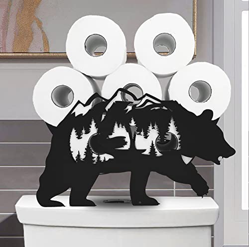 Euiroet Black Bear Metal Toilet Tissue Holder - Funny Animal Paper Holder for Bathrooms - FreeStanding Organizer Holds Extra 8 Rolls