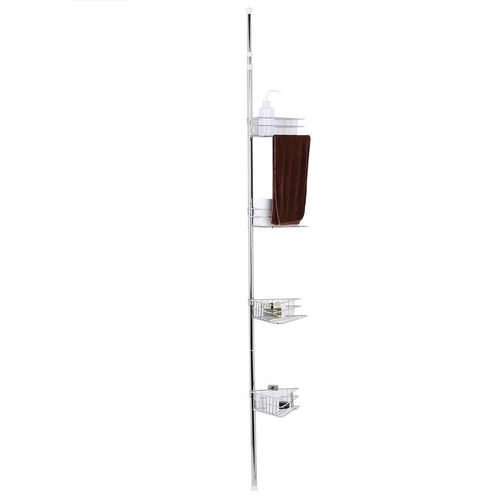 KIMISS Estante de Esquina de Baño de 4 Niveles, Barra de Tensión de Metal para Ducha Teles Ajustables Estante de Esquina de Baño Telescópico Almacenamiento Carrito de Ducha Estantes