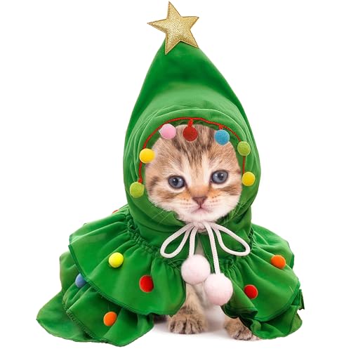 Yesaler Disfraz de Navidad para Mascotas Capa de Navidad para Mascotas con Sombrero Adecuado para Fiesta Cumpleaños(Verde/S)