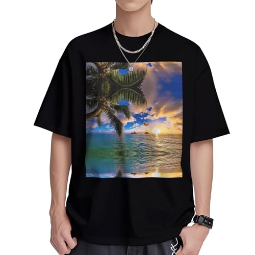 T-shirt homme palmier coucher de soleil pour les vacances à la mer