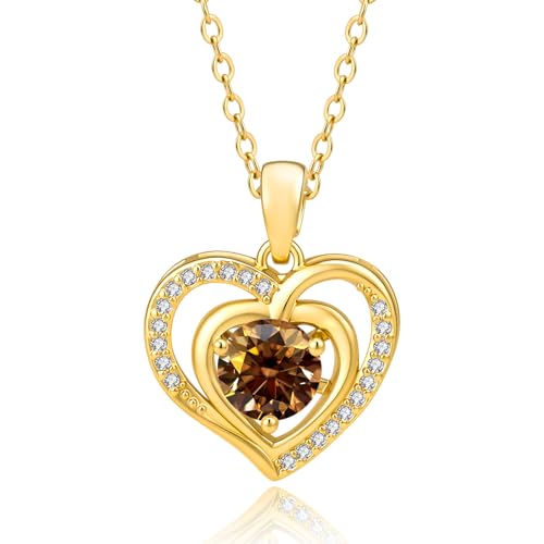 Collier double cœur moissanite anti-ternissure et hypoallergénique