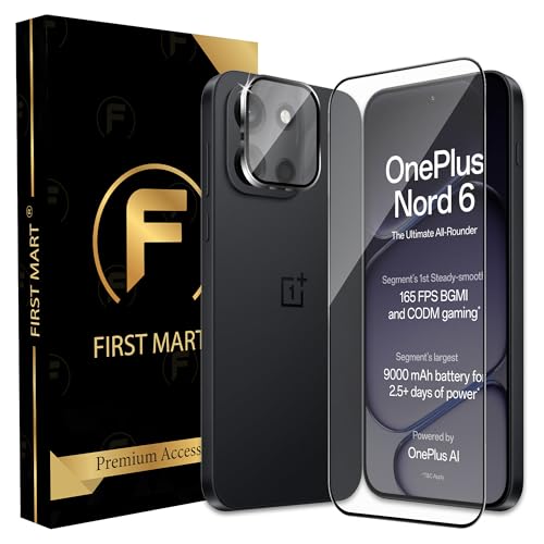 Image of FIRST MART Tempered Glass for Oneplus Nord 6 5G with Black Camera Ring Guard & Installation Kit | HD Clear Edge-to-Edge Screen Protector, Scratch Resistant, Case-Friendly | Pack of 1
