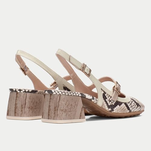 Slingback Hanoi Hispanitas en cuir imprimé python beige : escarpin ouvert talon confortable - 3