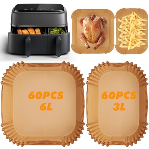 YAMAIDUO 120 Piezas Papel Freidora Aire, BPA Free Desechable Antiadherentes a Prueba de Grasa Papel Air Fryer Cuadrado 6L/3L, Accesorios Freidora De Aire Compatible Con Philips Dual 3000/5000 Series