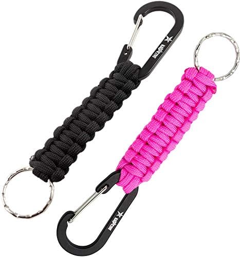 KADACTIVE Paracord Keyrings with Carabiner Keyring Clip - 2 Pack keyrings for Backpack, Survival, Camping - Paracord Key Chain Key Holder - Key Lanyard for Men - car Keyring