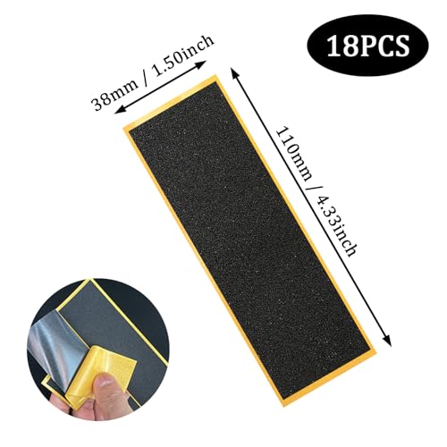 SYEYCW 18 Stück Fingerboard Foam Grip Tape, 110 x 38mm Skateboard Griptape, Schwarz Fingerboard Schaumstoff Grip Tape, Selbstklebend Skateboard Sticker für Finger Skateboards, Mini Skateboards